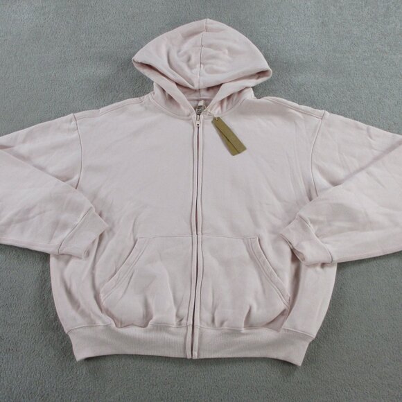SKIMS Cotton Fleece Classic Zip Up Hoodie Womens Small Barely Pink Sweater NWT - Picture 2 of 10